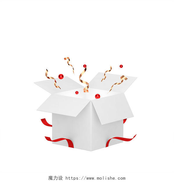 白色简约3D立体圣诞节打开的礼包礼盒元素C4D圣诞节礼盒